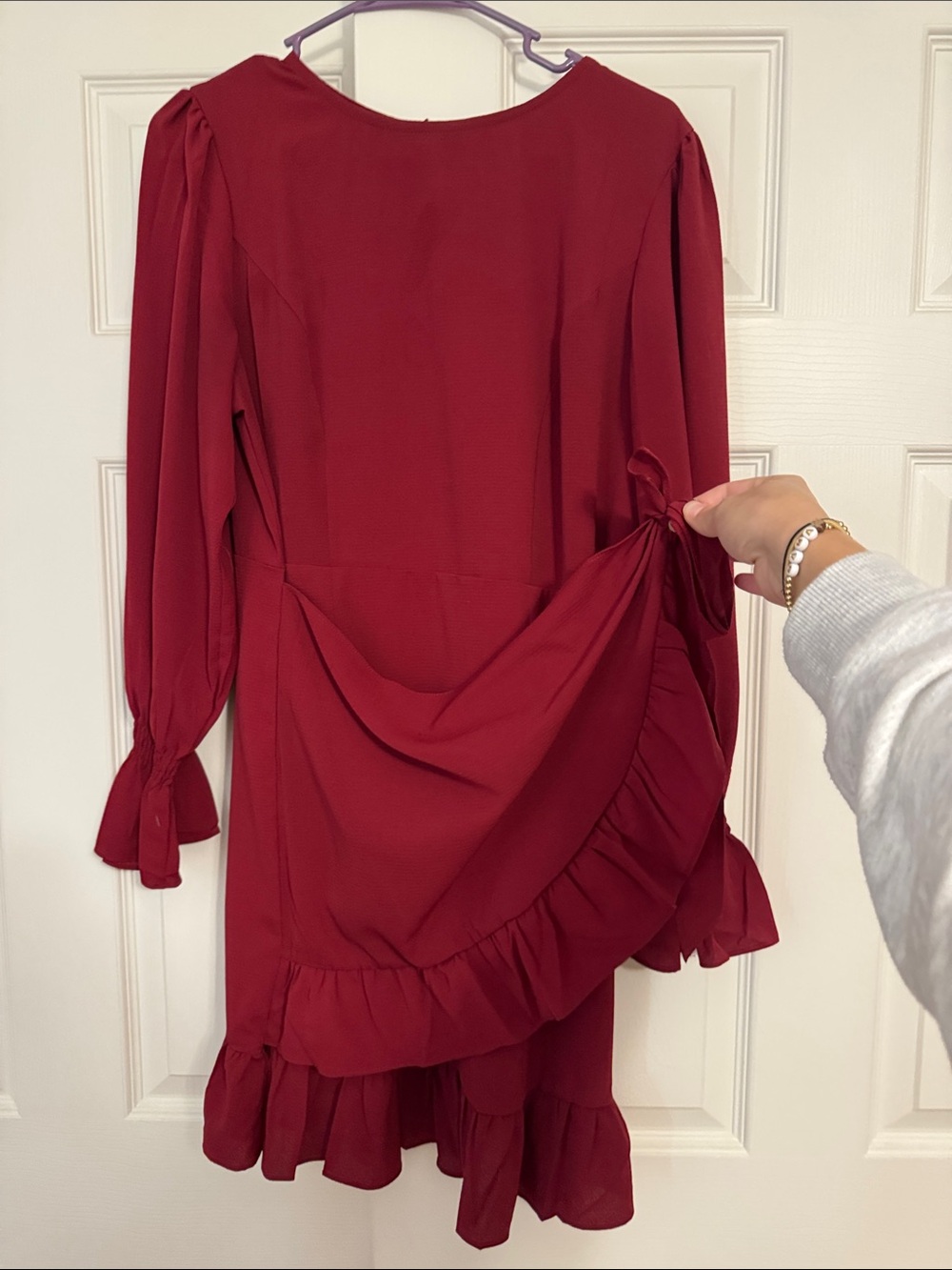 Women's Red Ruffle Long-Sleeve Dress